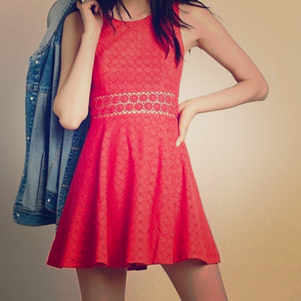 Free People Daisy Crochet Waist Red Dress